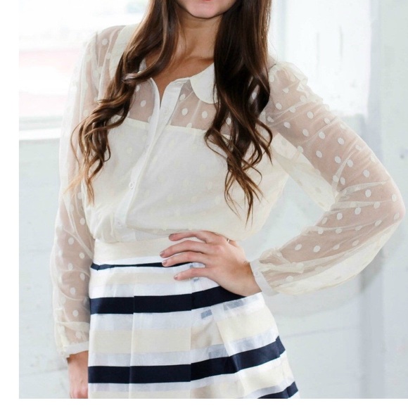 Sheer Long Sleeve Polka Dot Blouse - Picture 2 of 7